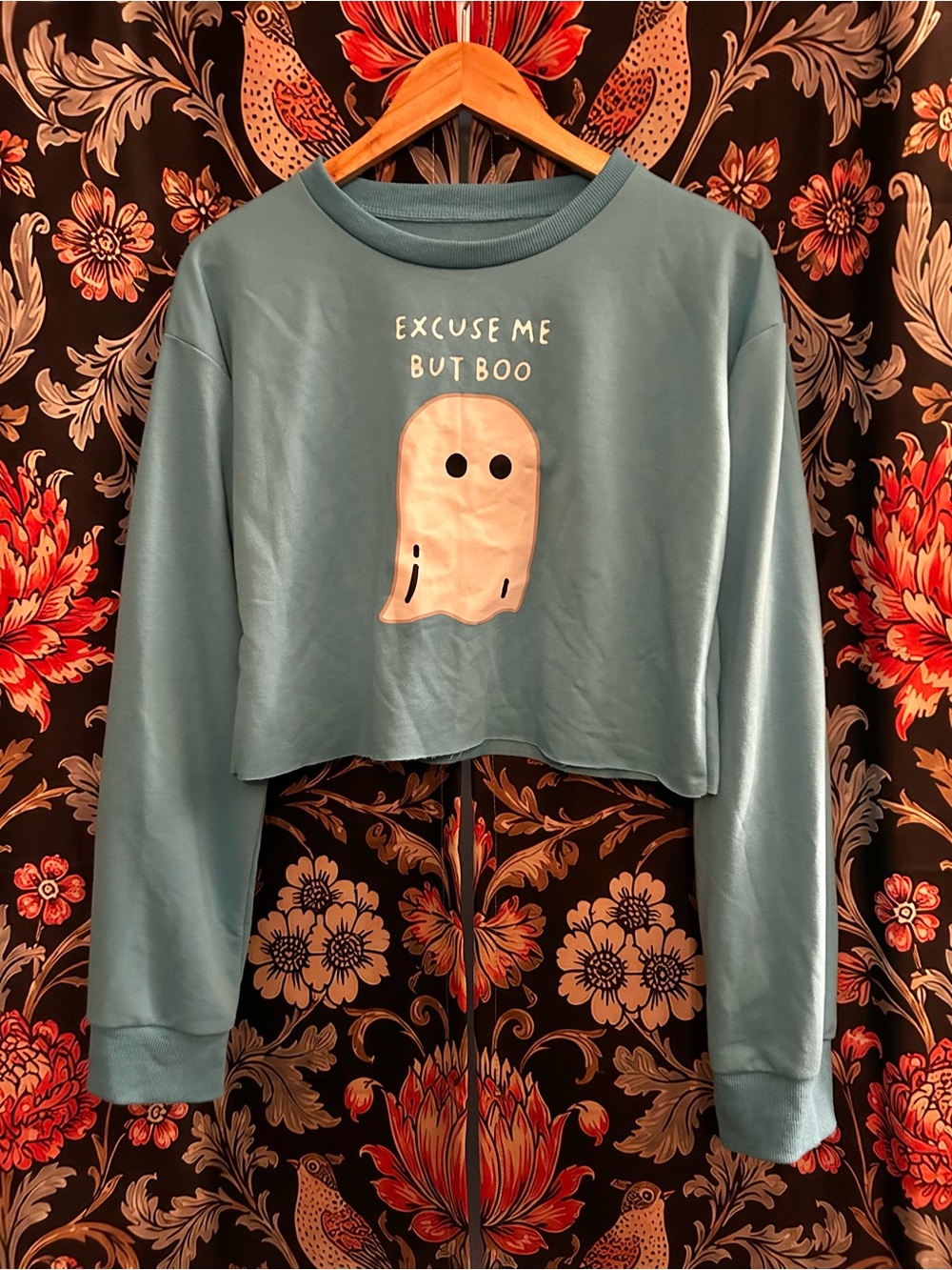Teal Cropped Sweatshirt w/ Polite Ghost Print “Excuse me but Boo” make an offer!